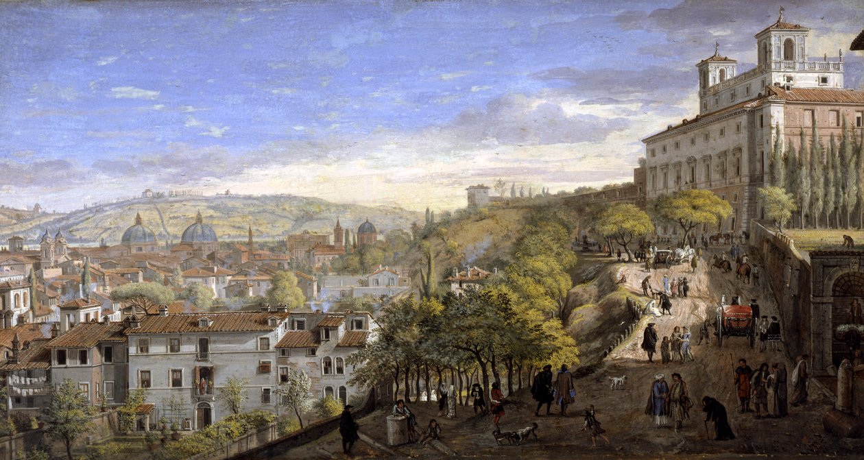 Widok Villa Medici, Rzym (tempera na papierze) autorstwa Gaspar van Wittel