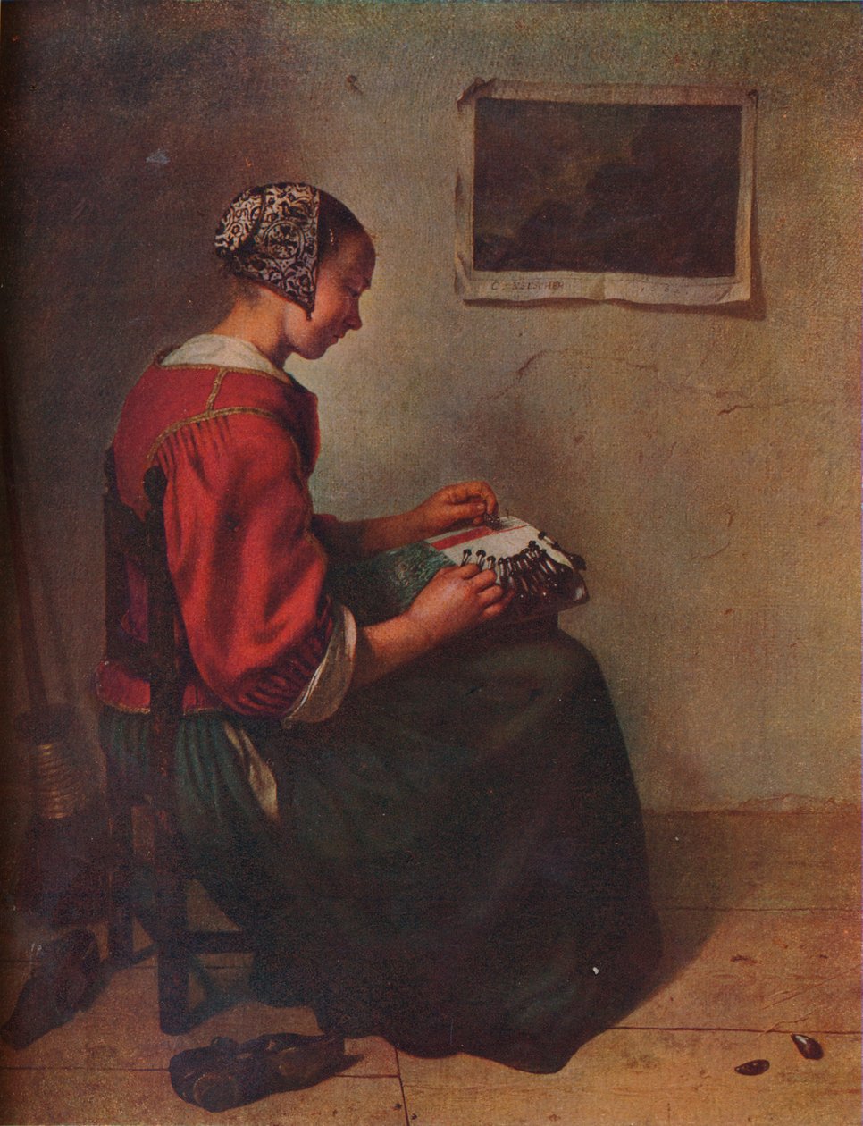 „Koronkarka”, 1662 autorstwa Gaspar Netscher
