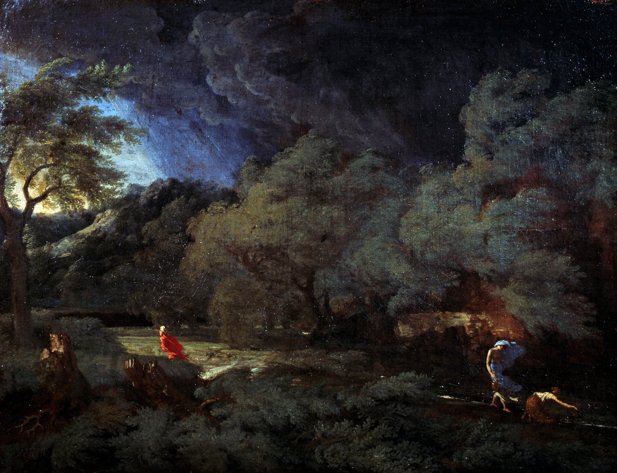 Burzowy krajobraz (olej na płótnie) autorstwa Gaspard Poussin Dughet