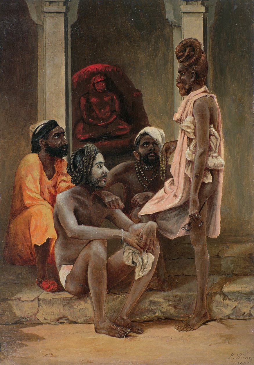 Gosiens lub Fakirs w Ahmadabad, 1858 (olej na papierze) autorstwa General E.W. Wray