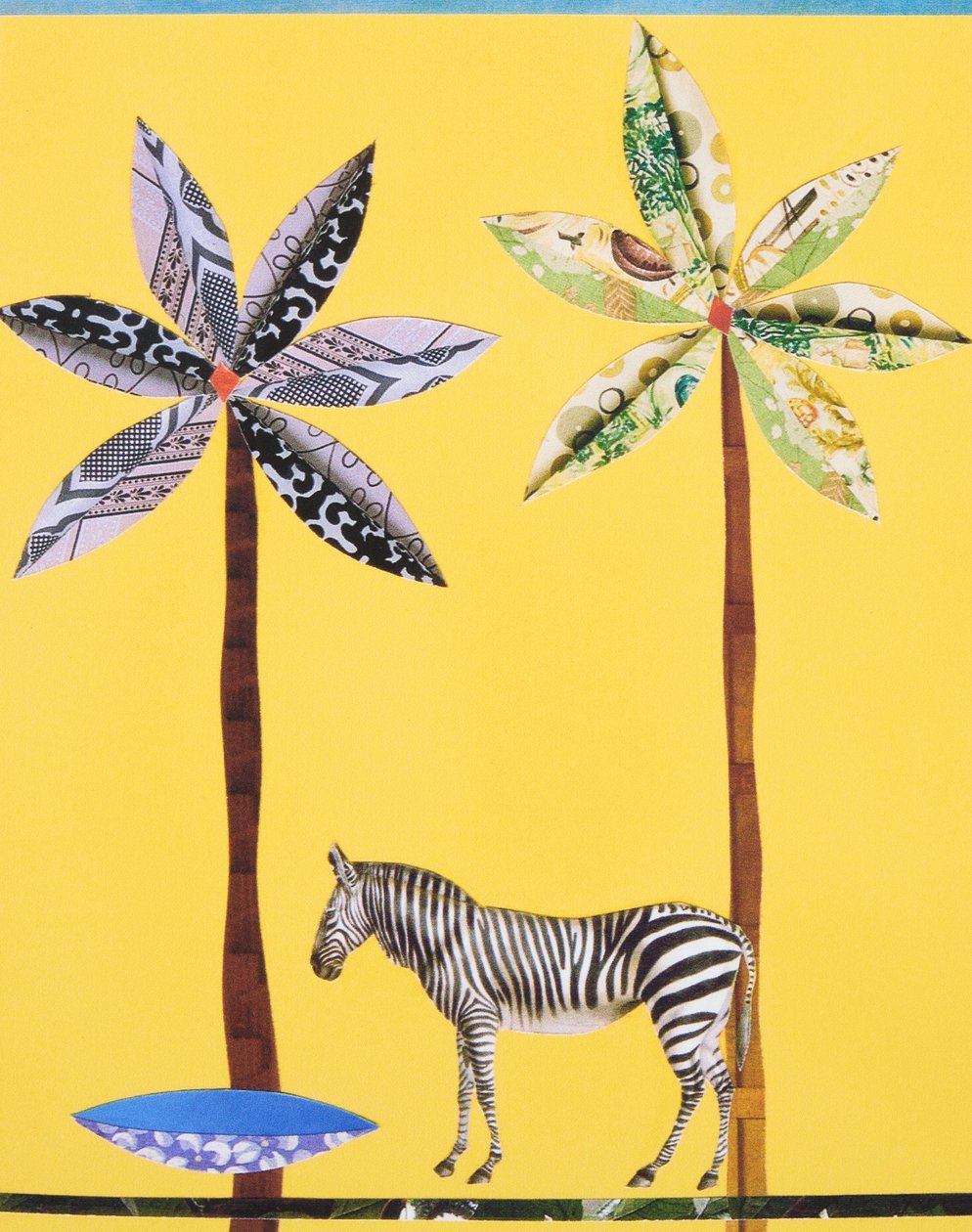 Zebra z niebieską miską (kolaż) autorstwa Genevieve French