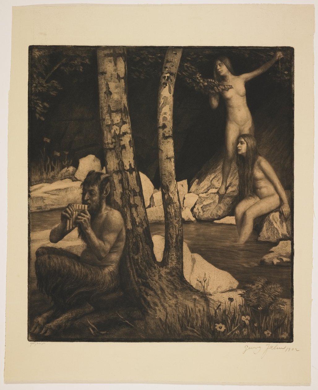 Flötender Faun (akwaforta i mezzotinta) autorstwa Georg Jahn