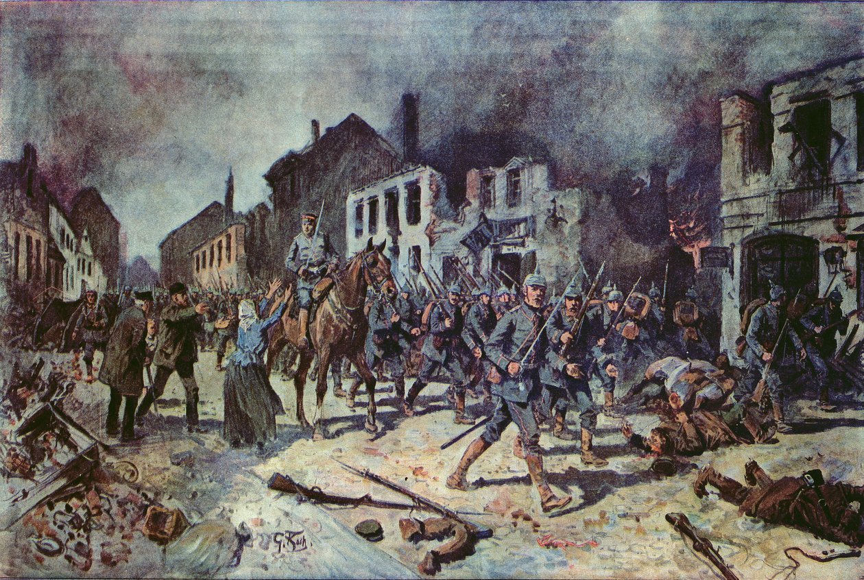 Wojska niemieckie wkraczające do miasta Ortelsburg podczas bitwy pod Tannenbergiem, sierpień 1914 autorstwa Georg Koch