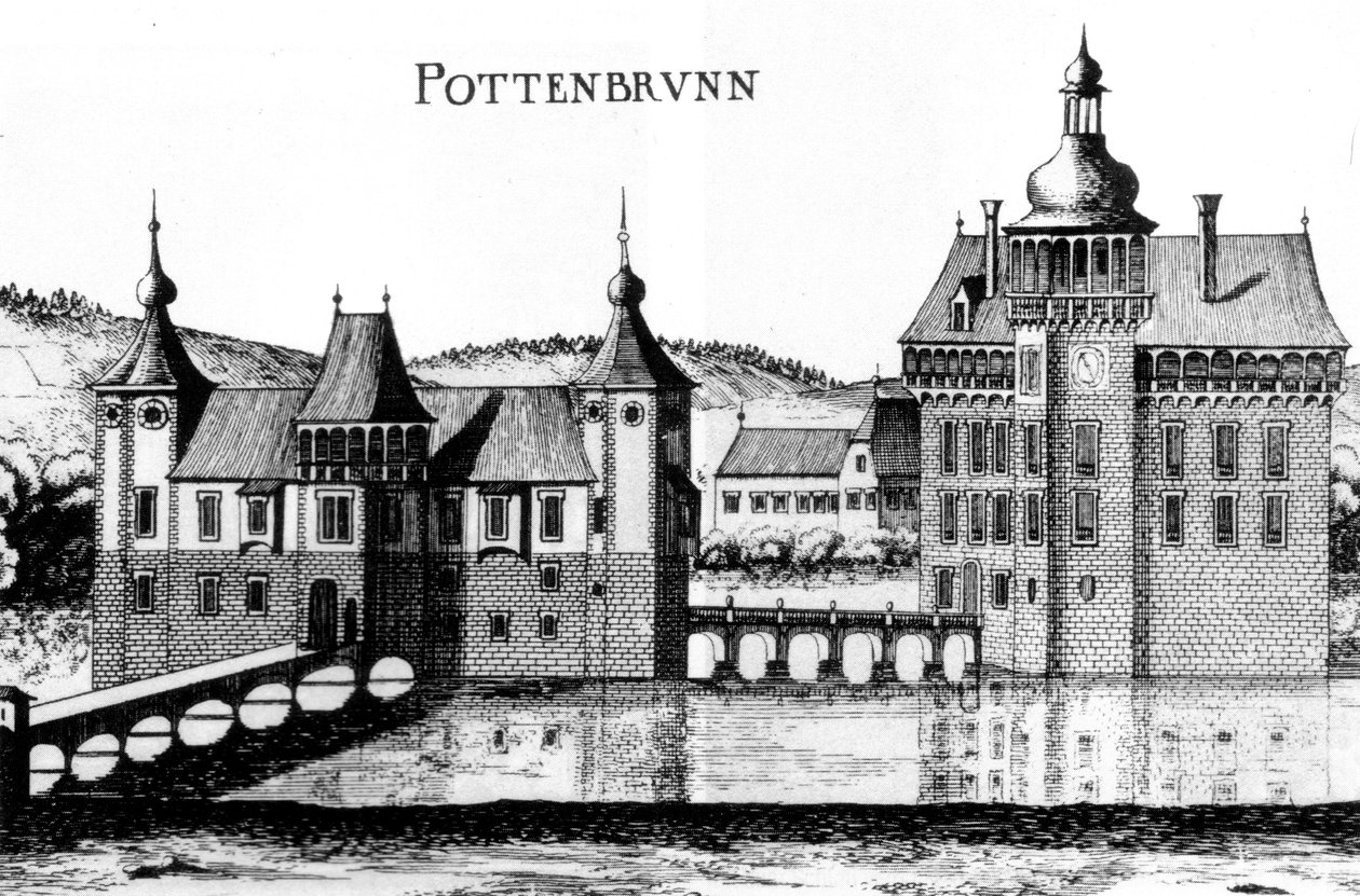 Pałac Pottenbrunn na rycinie Georga Matthäusa Vischera z 1672 r. autorstwa Georg Matthaus Vischer