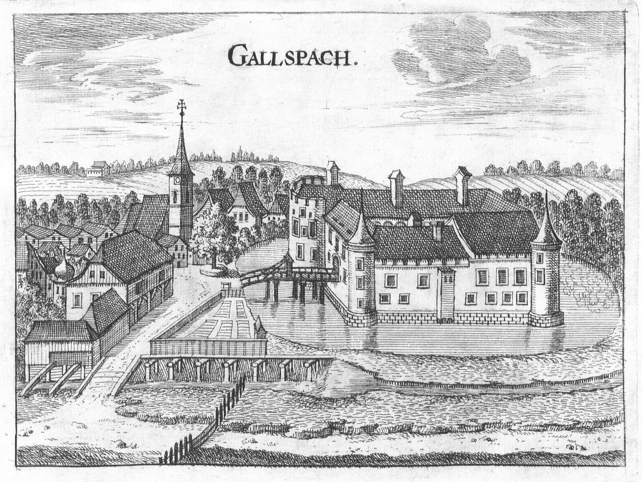 Rycina, widok zamku Gallspach, Górna Austria autorstwa Georg Matthaus Vischer