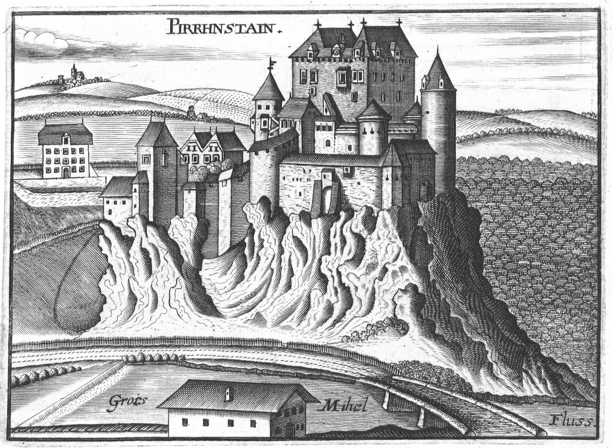 Grawer, widok na zamek Pürnstein, Górna Austria autorstwa Georg Matthaus Vischer