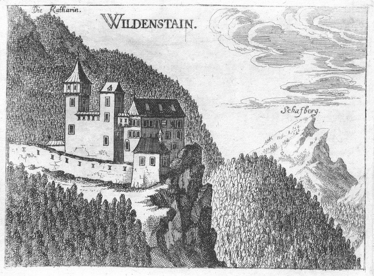 Grawer, widok zamku Wildenstein, Górna Austria autorstwa Georg Matthaus Vischer
