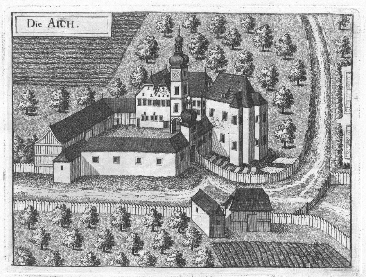 Zamek w Aich około 1674 autorstwa Georg Matthäus Vischer.