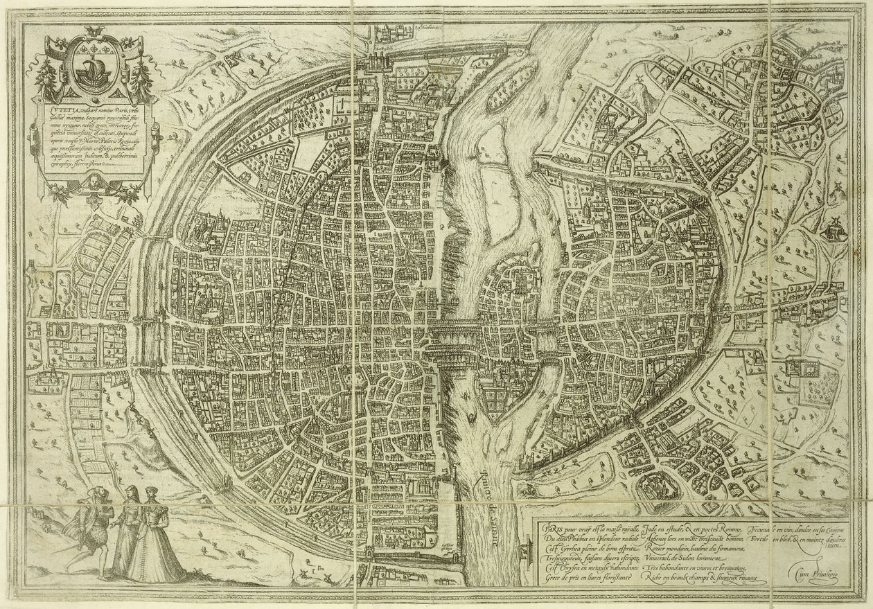 Plan miasta Paryża, 1572 autorstwa Georg Braun