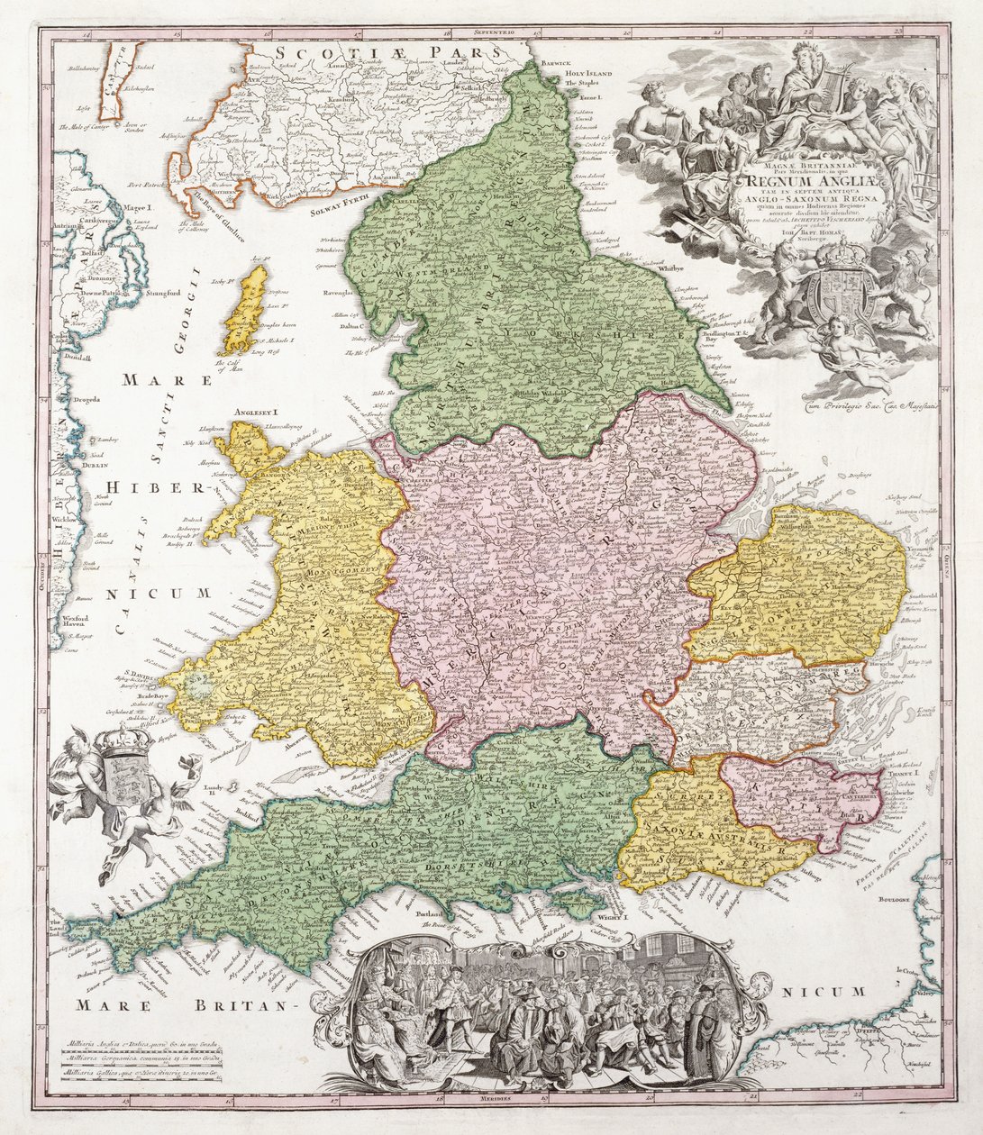 Mapa Anglii, 1760 autorstwa Georg Matthäus Seutter