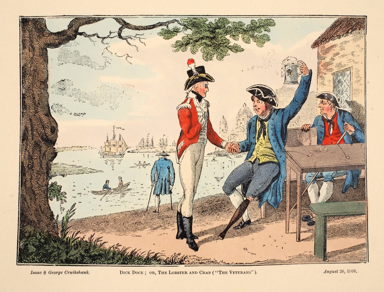 Dick Dock: Or, the Lobster and Crab ("The Veterans"), pub. 1806 (rycina ręcznie kolorowana) autorstwa Isaac, Robert and George Cruikshank