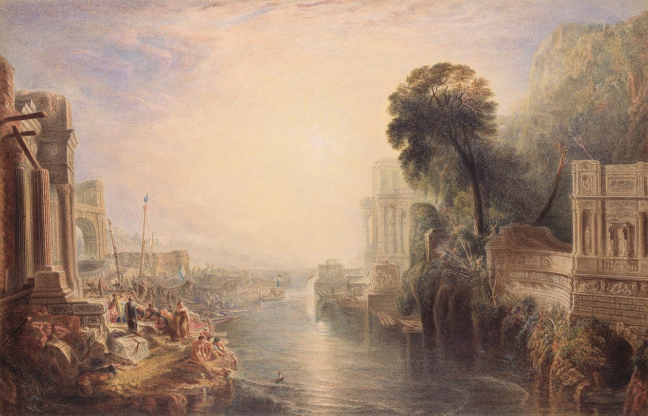 Ruiny starożytnego Rzymu, ok. 1820 (wc i guma arabska na papierze) autorstwa George Barret