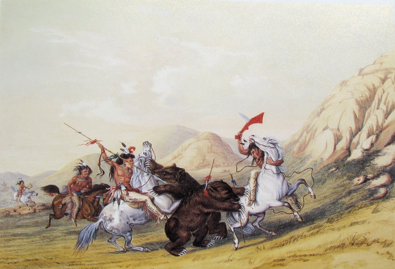 Atakowanie niedźwiedzia grizzly — nie. 19 autorstwa George Catlin