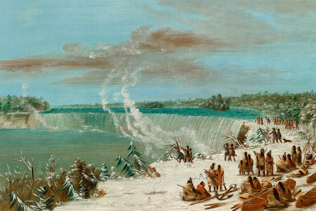 Portage wokół wodospadu Niagara w Table Rock, 1847- 48 autorstwa George Catlin