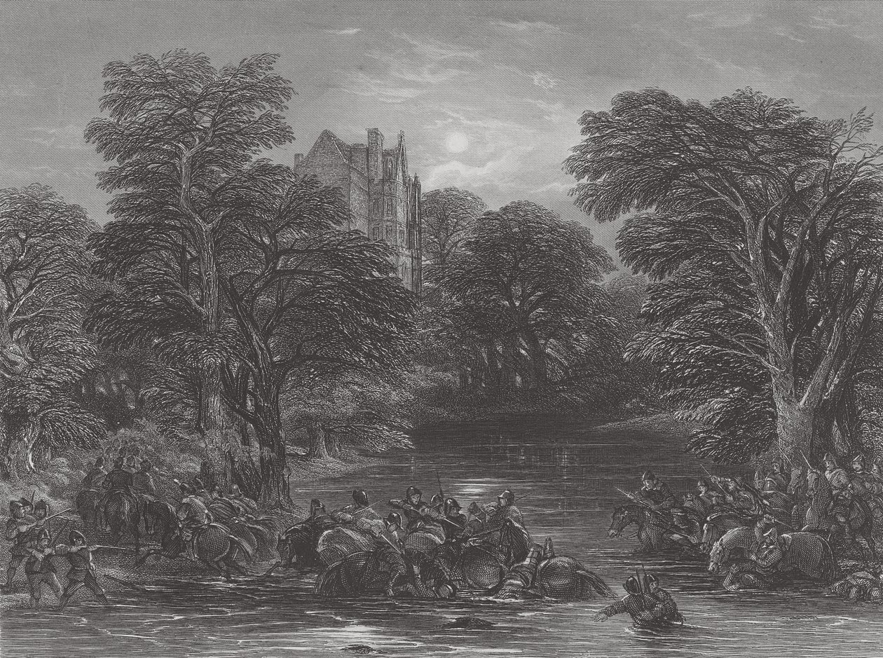 Szkoci ścigani po bitwie pod Preston, grawerowane przez JC Varralla, 1844 autorstwa George Cattermole