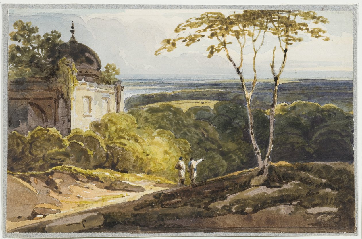 Лалын домогт бунхантай ландшафтын үзэмж, 1819 (цаасан дээрх ариун цэврийн өрөө)поли autorstwa George Chinnery