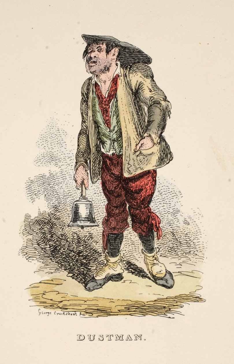 Dustman, z The Gentlemans Pocket Magazine, wyd. 1827 (grawerowanie ręcznie kolorowane) autorstwa George Cruikshank