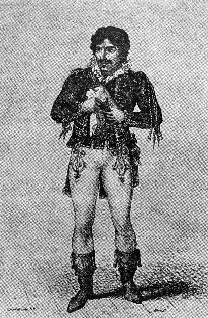 Edmund Kean (1787-1833) jako Iago, z „Otella” Williama Szekspira autorstwa George Cruikshank