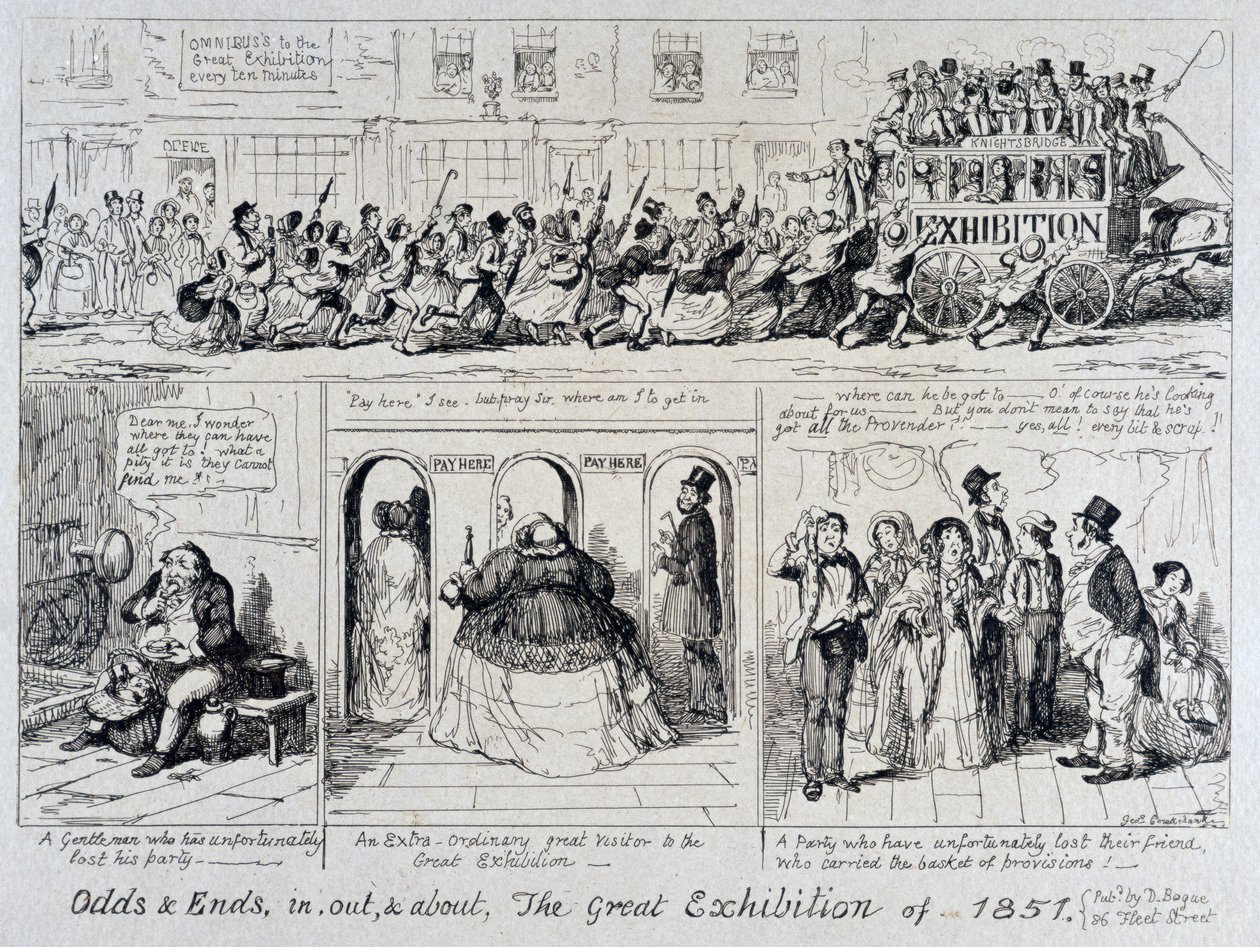Wielka Wystawa Mayhew z 1851 r.: Kursy i końce, in, out, and about 1851 autorstwa George Cruikshank