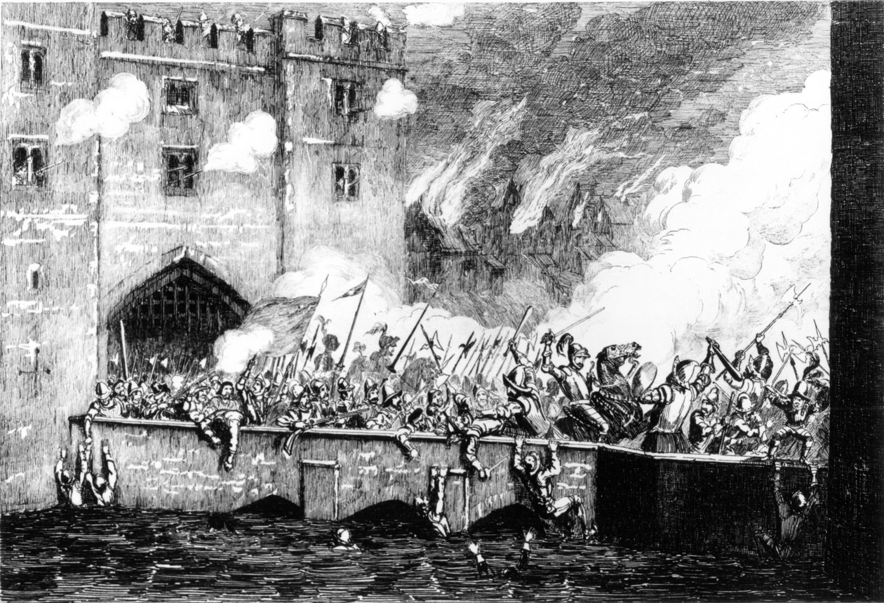 Sir Thomas Wyatt (ok.1521-54) Atak na Byward Tower autorstwa George Cruikshank