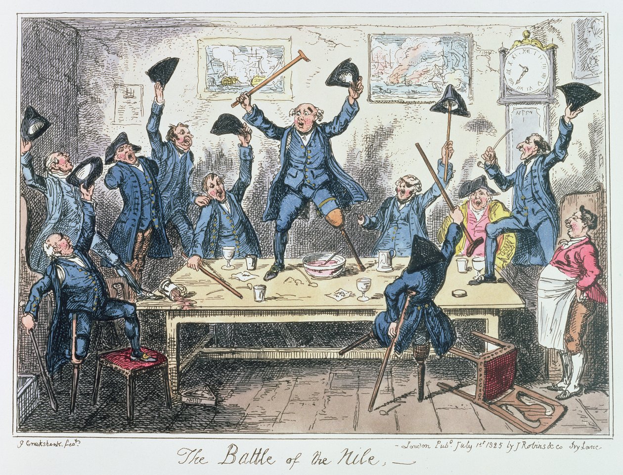 Bitwa nad Nilem, wyd. James Robins und Co., 1 lipca 1825 (kolorowa akwaforta) autorstwa George Cruikshank