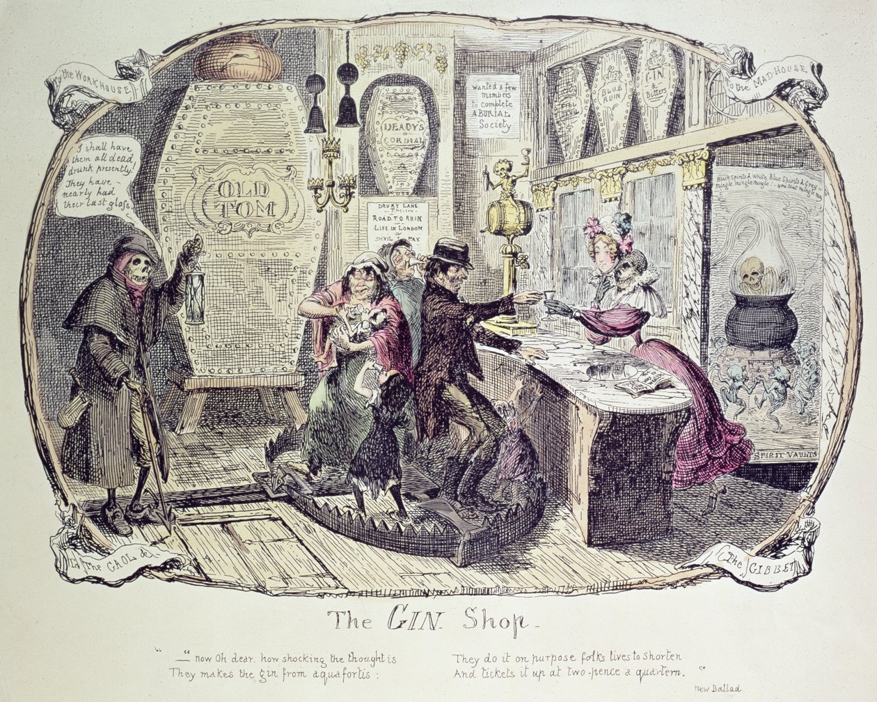 Sklep z ginem, 1829 autorstwa George Cruikshank