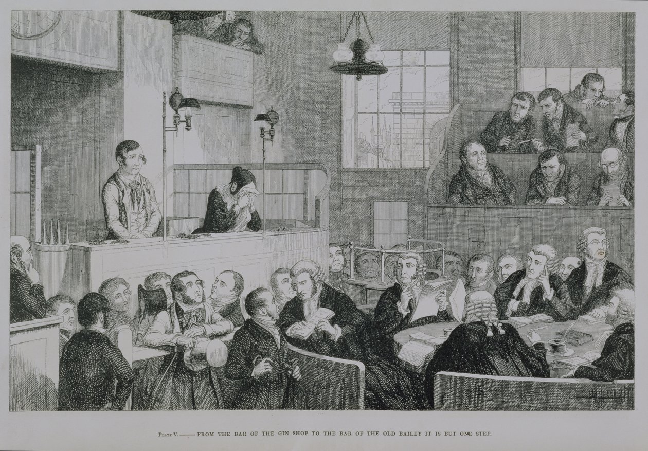 Proces w Old Bailey, płyta 5 „Dzieci pijaka”, 1848 autorstwa George Cruikshank