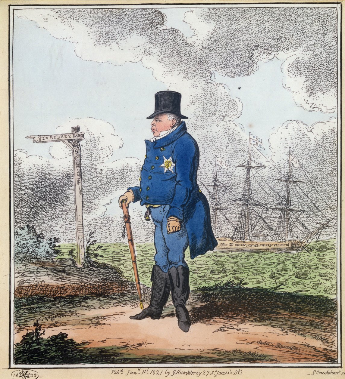 Kelias į Bushey, 1820 (ranka spalvota graviūra)poli autorstwa George Cruikshank
