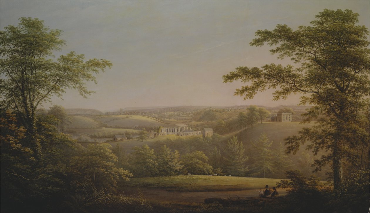 Easby Hall i Easby Abbey z Richmond, Yorkshire w tle autorstwa George Cuitt