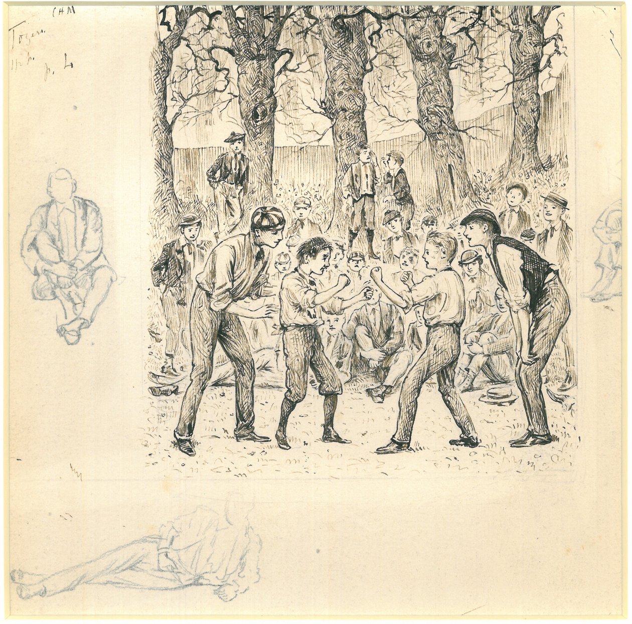 School Boys Fighting (pióro i atrament z ołówkiem na papierze) autorstwa George du Maurier