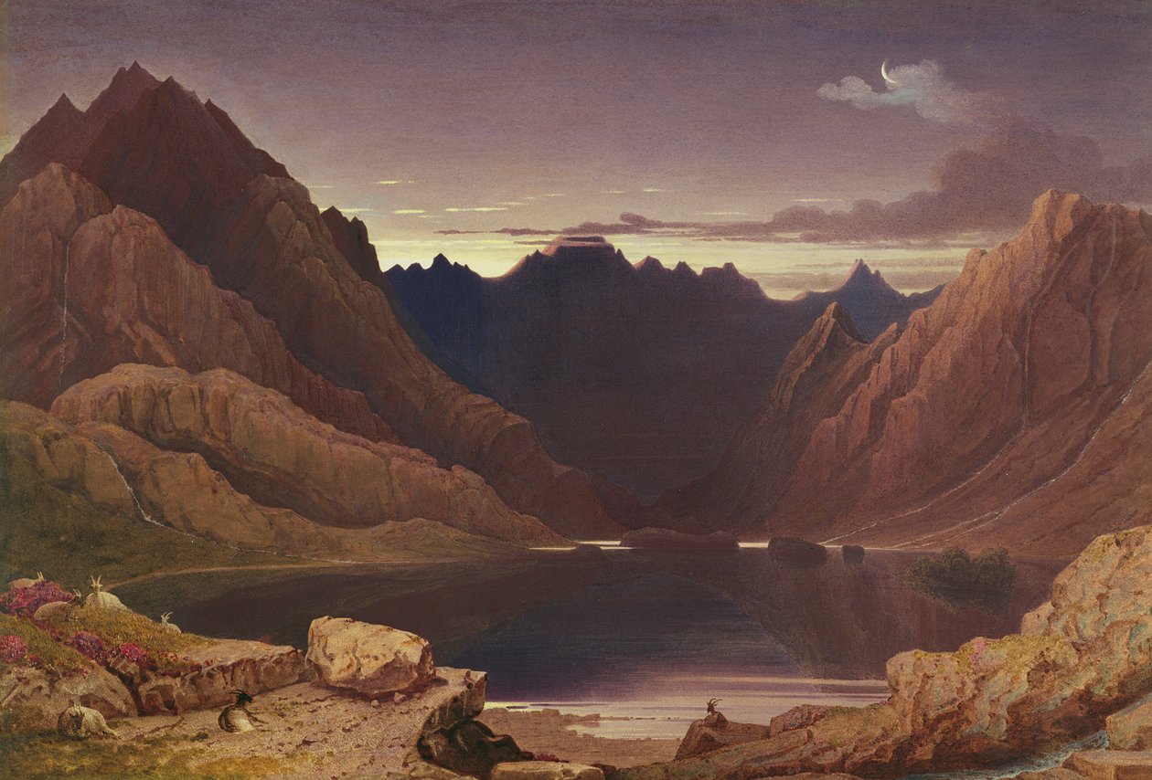 Loch Coruisk, Isle of Skye - Dawn, c.1826-32 (toaleta i guma położona na kartonie) autorstwa George Fennel Robson