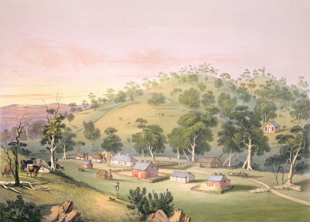 Wieczór w Angaston, Australia Południowa, 1846 r autorstwa George French Angas