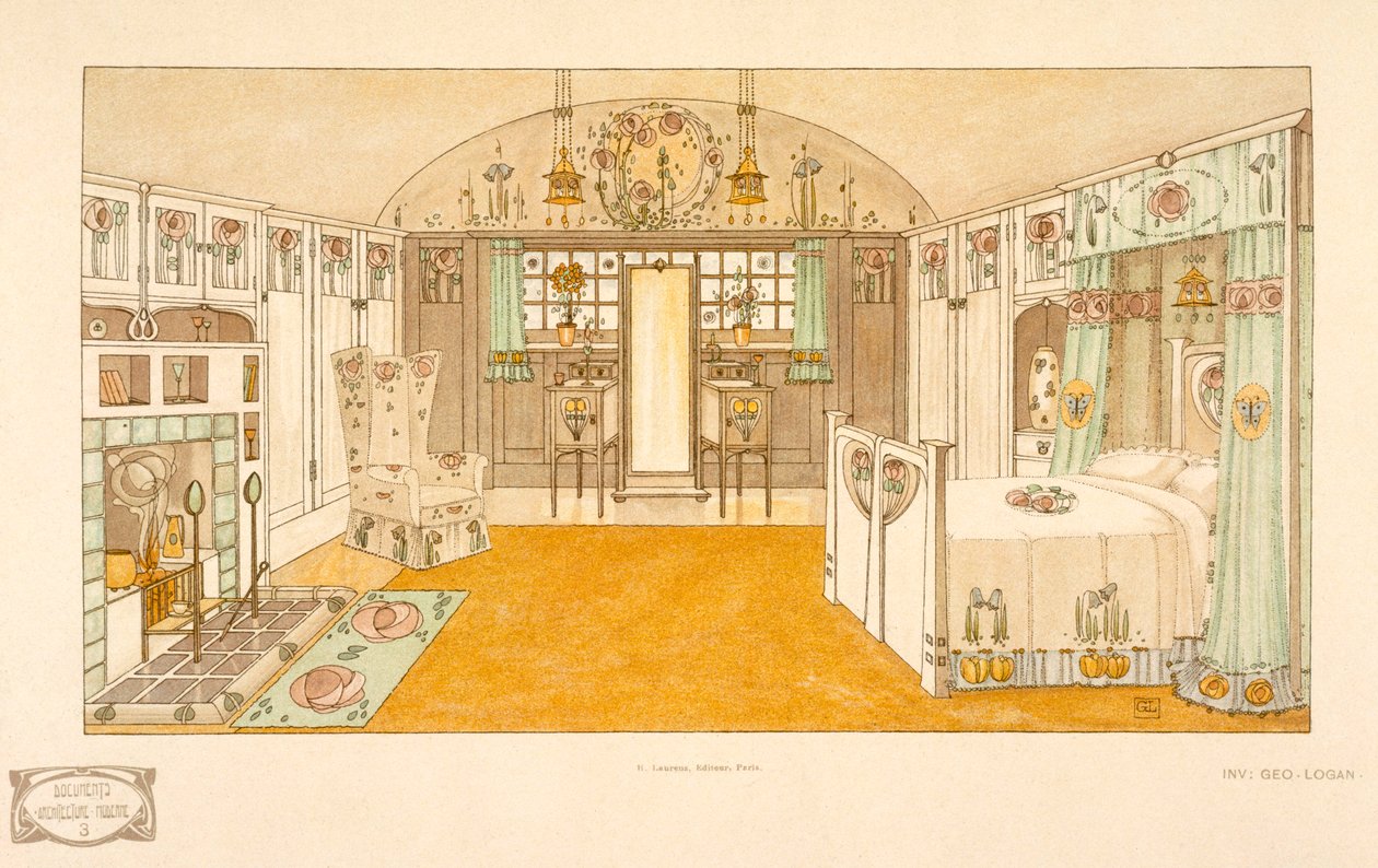 Sypialnia, Logan George (1866-1939), wzornik Documents Moderne, 1904 autorstwa George Logan