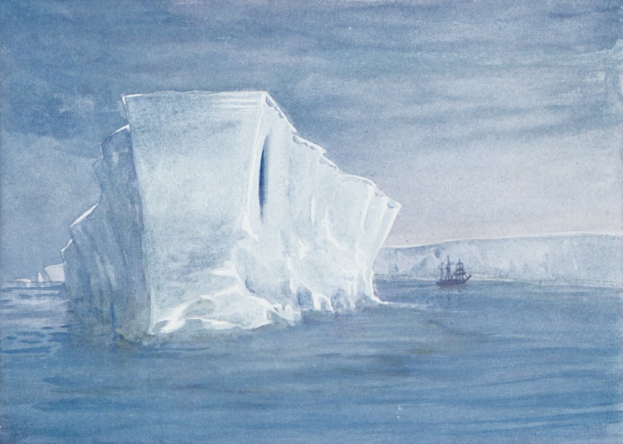 Góra lodowa, ilustracja z „Nimrod w Antarktyce 1907-09” Sir Ernesta Shackletona (1874-1922) autorstwa George Marston