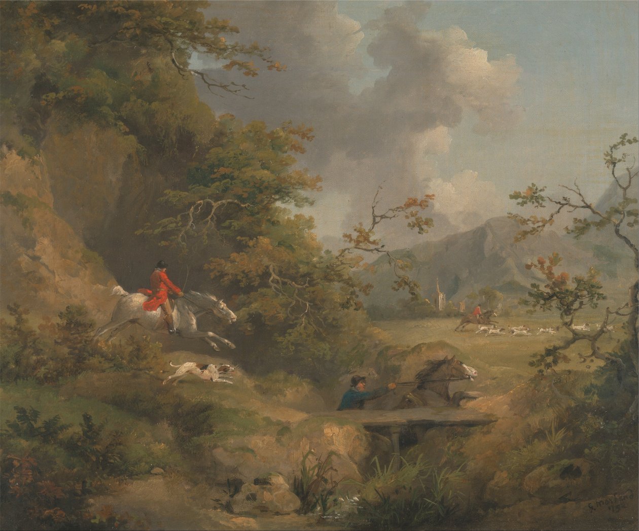Polowanie na lisy w pagórkowatym kraju autorstwa George Morland