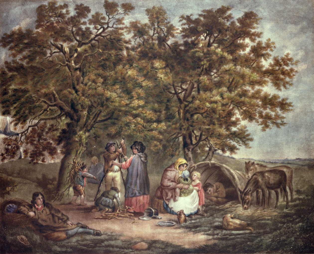 Namiot Cyganów, grawerowany przez Josepha Grozar autorstwa George Morland