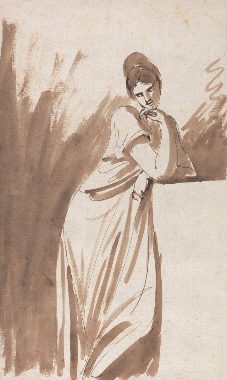 Lady Leaning on a Column (prawdopodobnie szkic dla panny Woodley) autorstwa George Romney