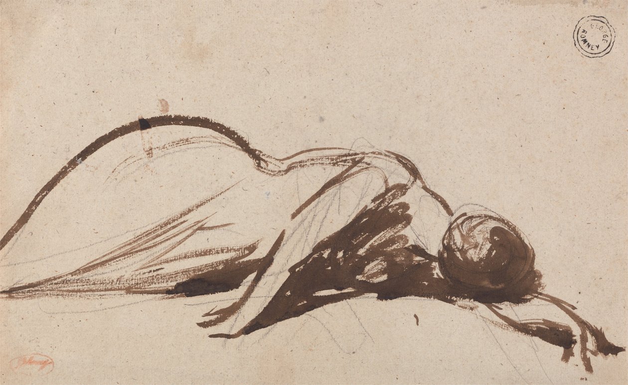 Kobieta leżąca na ziemi autorstwa George Romney