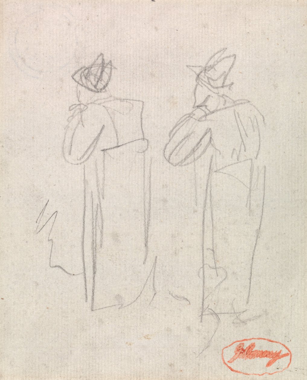 Dwie stojące postacie w wysokich kapeluszach autorstwa George Romney