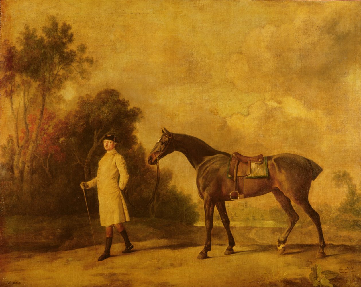Assheton, pierwszy wicehrabia Curzon, i jego klacz Maria, 1771 autorstwa George Stubbs