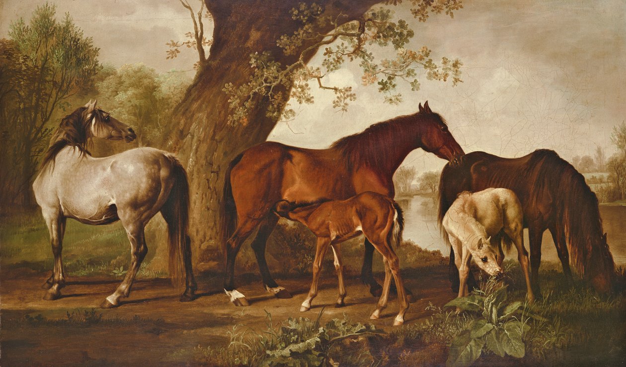 Klacz i źrebięta autorstwa George Stubbs