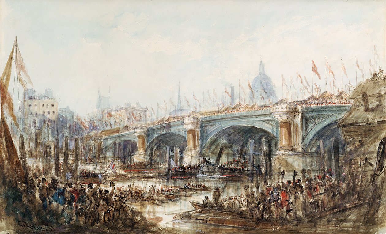 Widok na otwarcie nowego mostu Blackfriars przez królową Wiktorię (1819-1901) 6 listopada 1869 autorstwa George the Younger Chambers