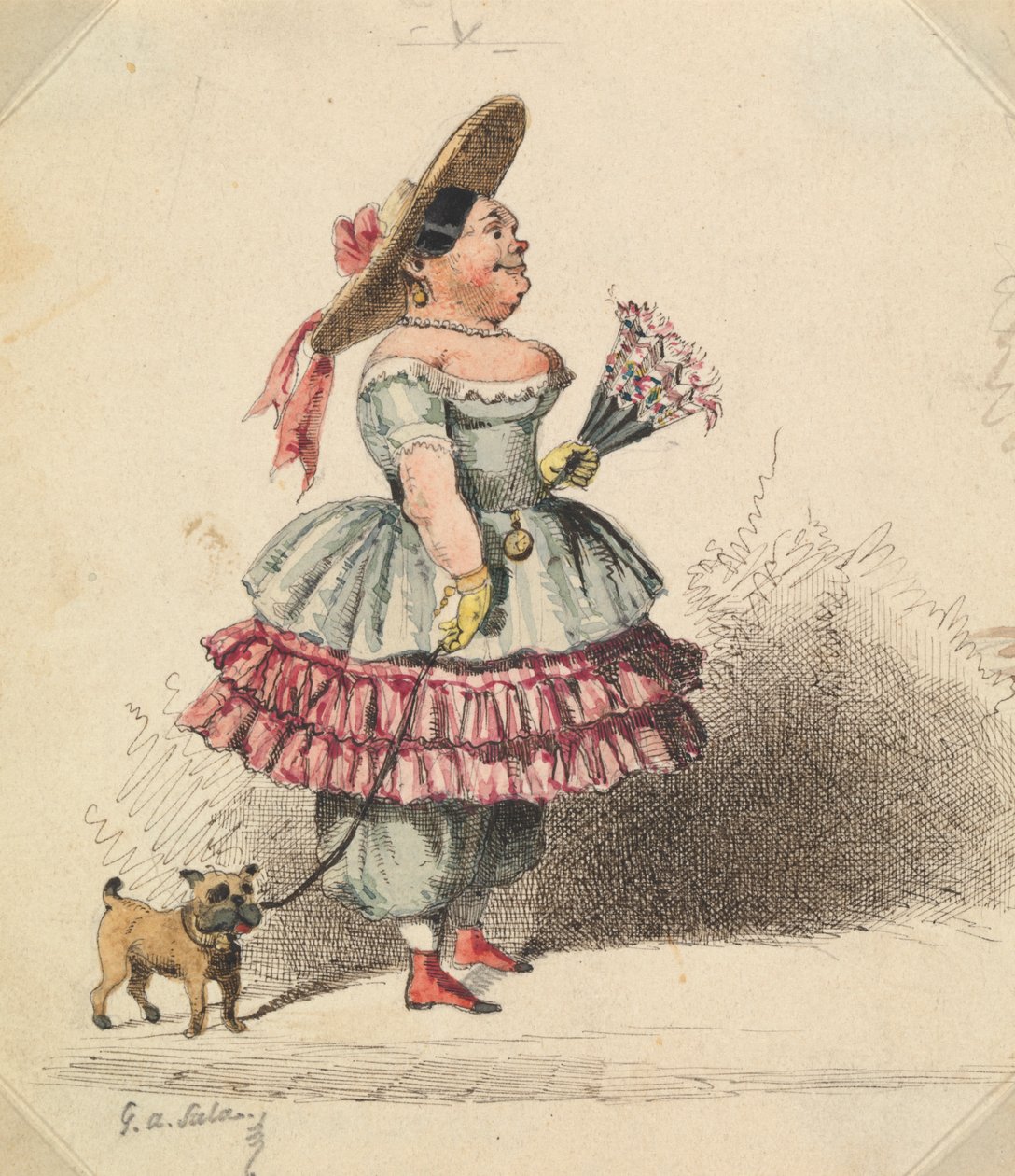 Groteskowa panna z psem autorstwa George Augustus Sala