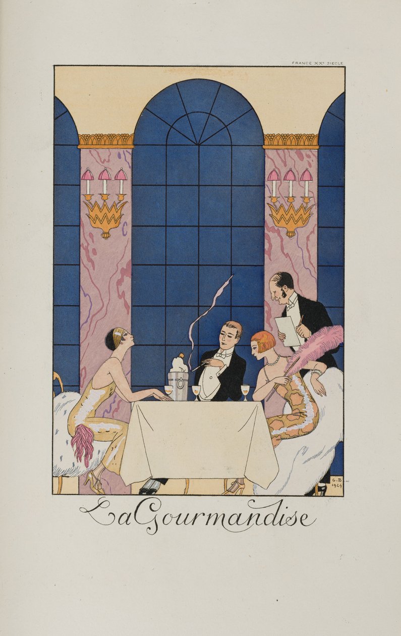 Falbanki i falbanki: La Gourmandise, 1924. autorstwa George Barbier