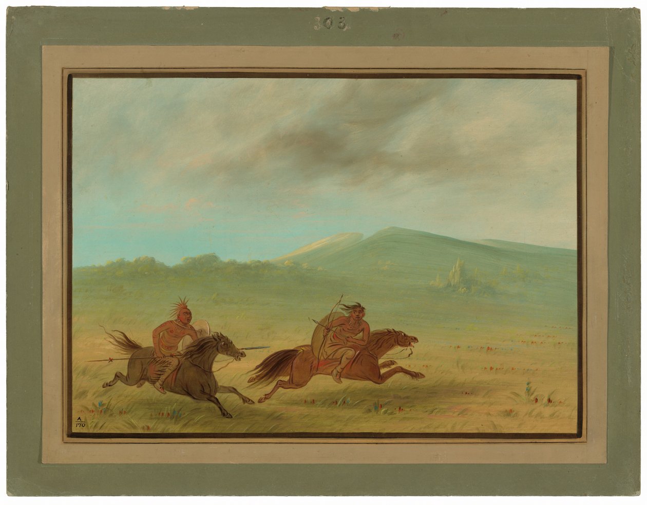 Indianin Osagów ścigający Camanchee autorstwa George Catlin