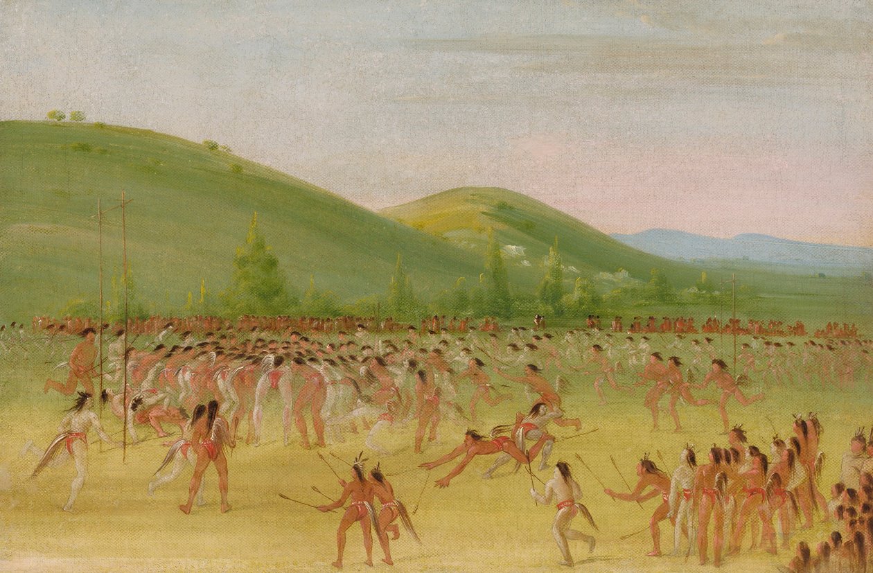 Gra w piłkę Choctaw - piłka w dół autorstwa George Catlin