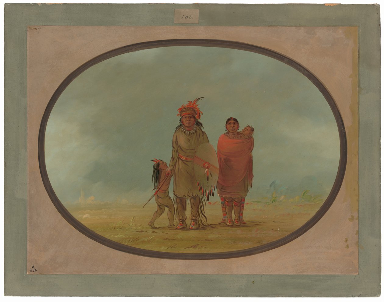 Wódz miedzi, jego żona i dzieci autorstwa George Catlin