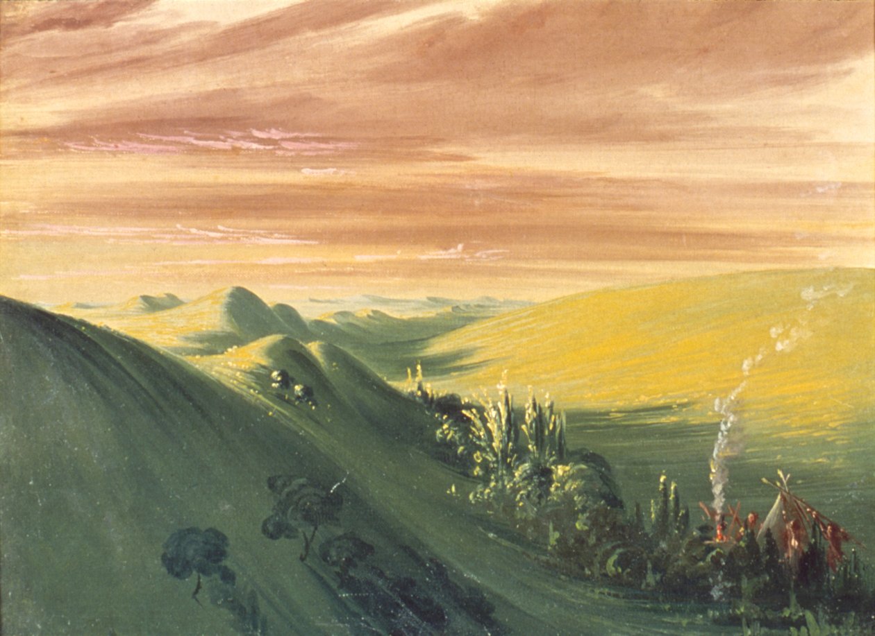 Indianie obozujący o zachodzie słońca, Upper Missouri autorstwa George Catlin