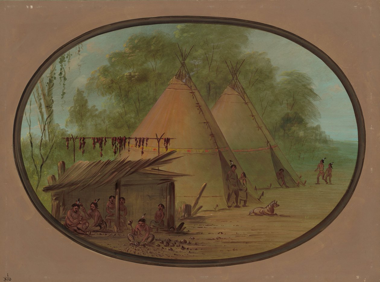 Wykonywanie grotów strzał krzemiennych - Apaczowie, 18551869. autorstwa George Catlin