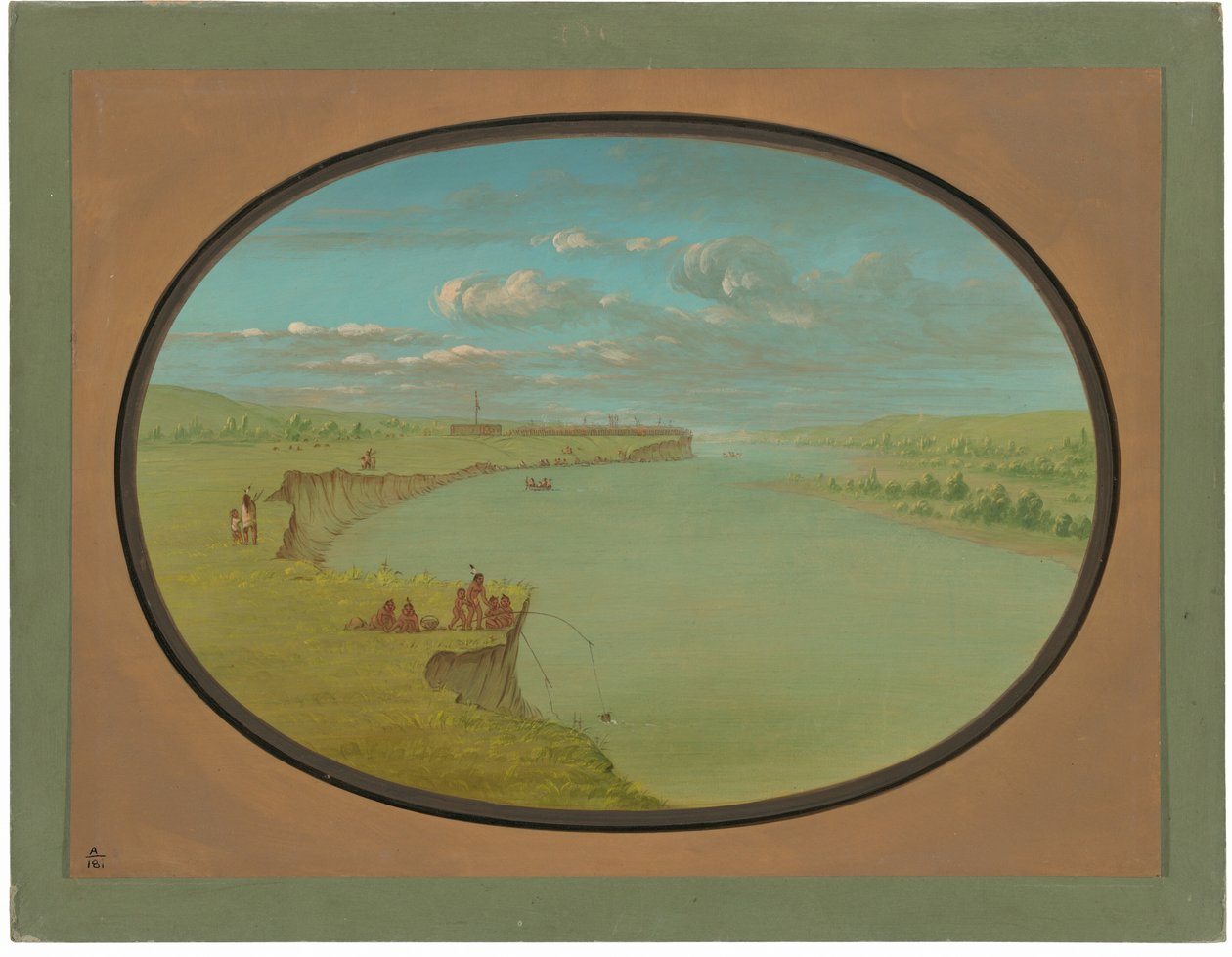 Wioska Mandan - odległy widok autorstwa George Catlin